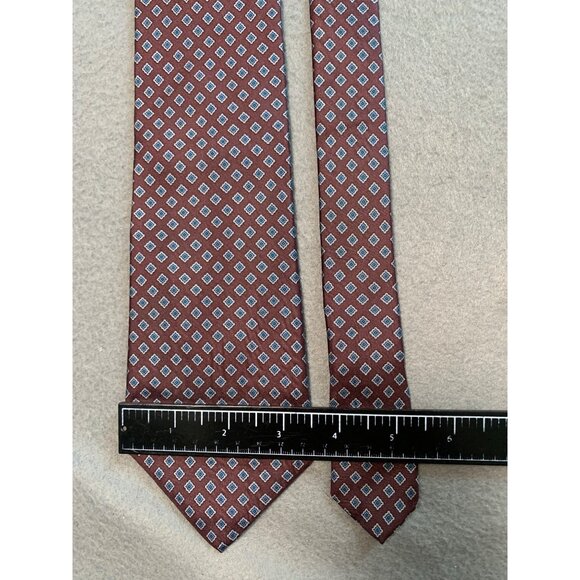 MacGraviss Mens Tie Red Blue Geometric Pattern Silk Vintage Necktie - Picture 2 of 5